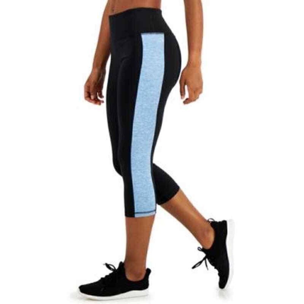 Ideology Noir Tranquil Blue Essentials Colorblocked Cropped Leggings Large NWT